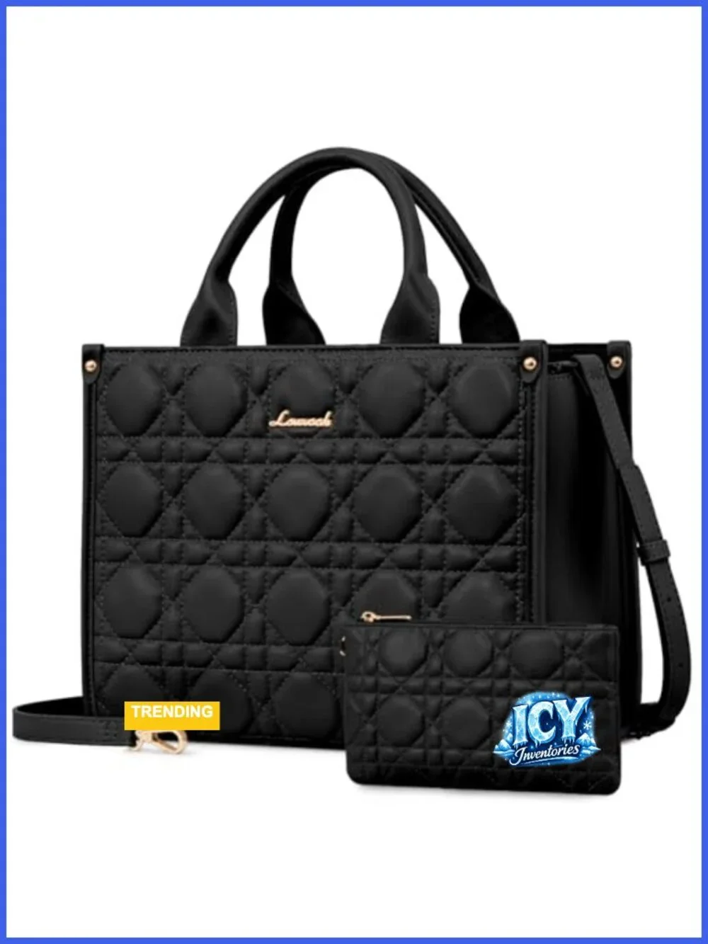 Black PU Leather Top Handle Handbag Shoulder Bag with Rattan Embroidery